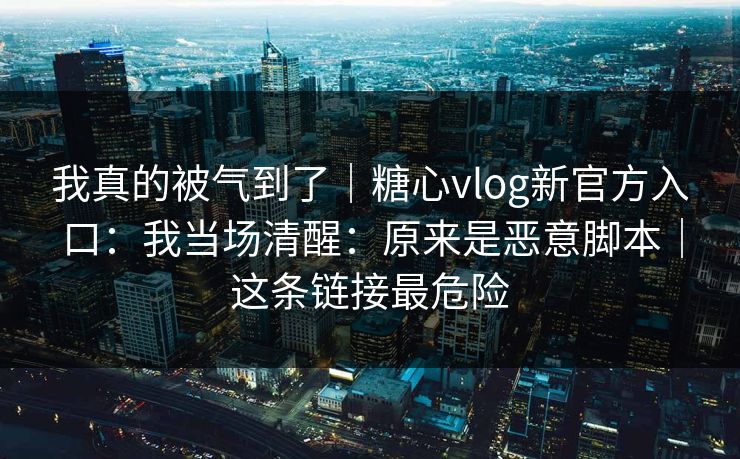 我真的被气到了｜糖心vlog新官方入口：我当场清醒：原来是恶意脚本｜这条链接最危险